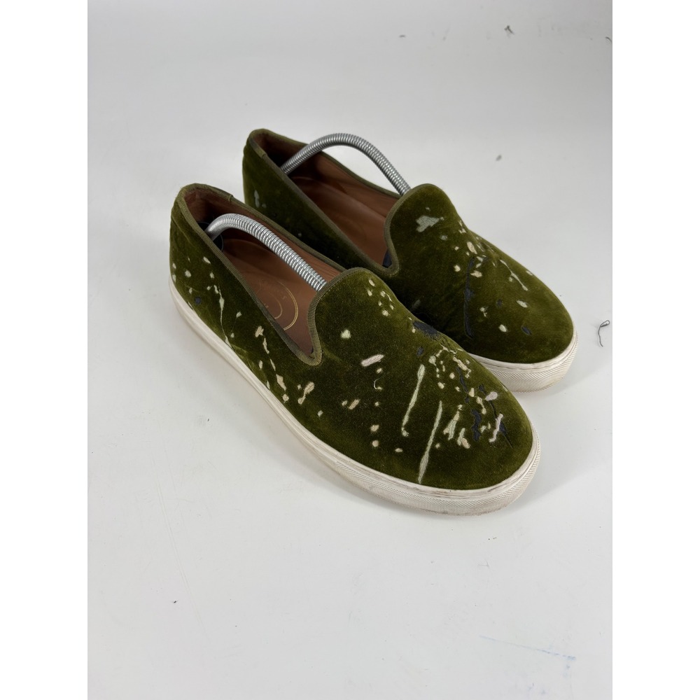 Stubbs & Wootton Green Velvet Paint Splatter Slip On Sneakers Mens 11 Loafers